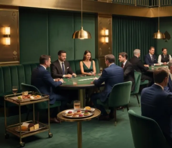 Guests playing poker in an upscale Australian lounge with refined interiors