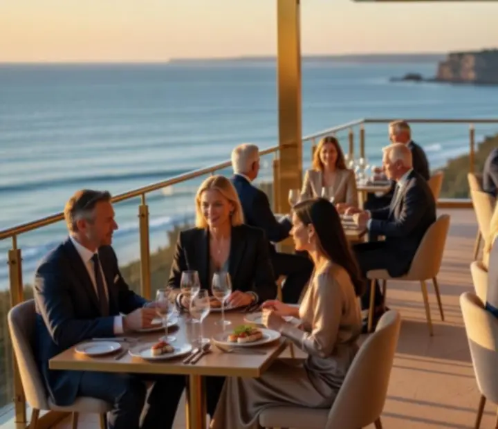 Sunset terrace dining at StackedPlateDining overlooking the ocean
