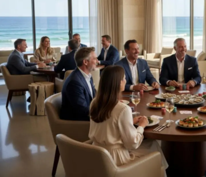 Guests enjoying a social poker evening in the VIP Lounge at StackedPlateDining
