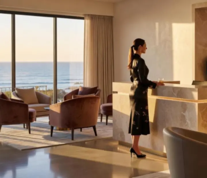 Entrance to the VIP Lounge at StackedPlateDining with coastal light and elegant poker lounge seating